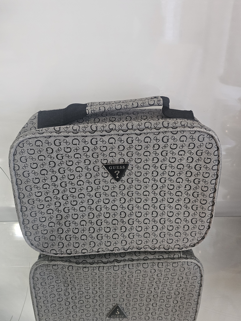 GUESS Gray Monogram Lunch Bag with Top Handle